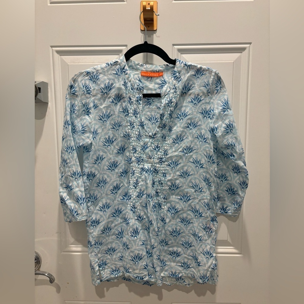 OLIPHANT long Sleeves white and Blue Blouse